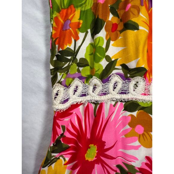 Evelyn Pearson Lounging Apparel Dress Floral Bright Lace Size S/M Vintage - Picture 7 of 13